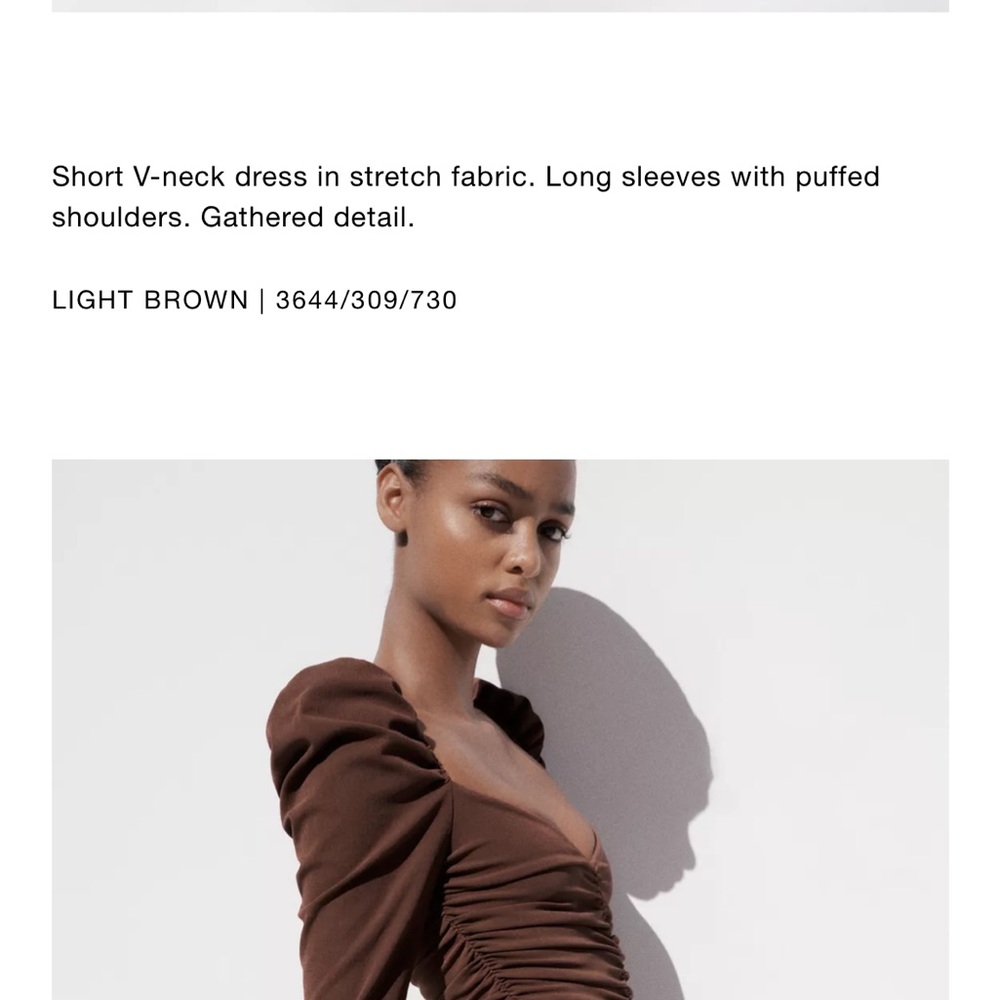 Zara NWT brown long sleeve mini ruched dress - Picture 6 of 10